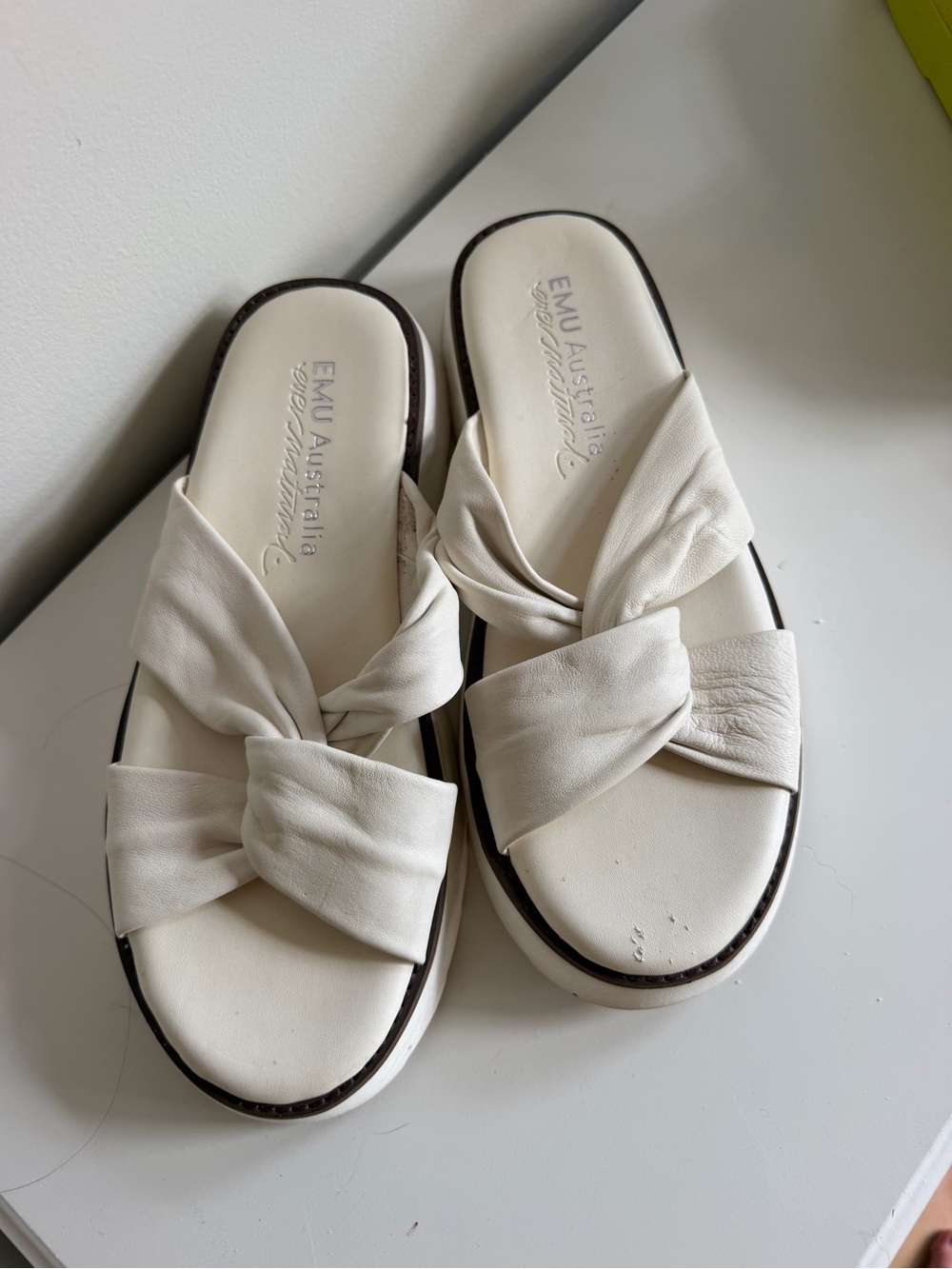 Emu Australia Cream Knotted Leather Slide Sandals